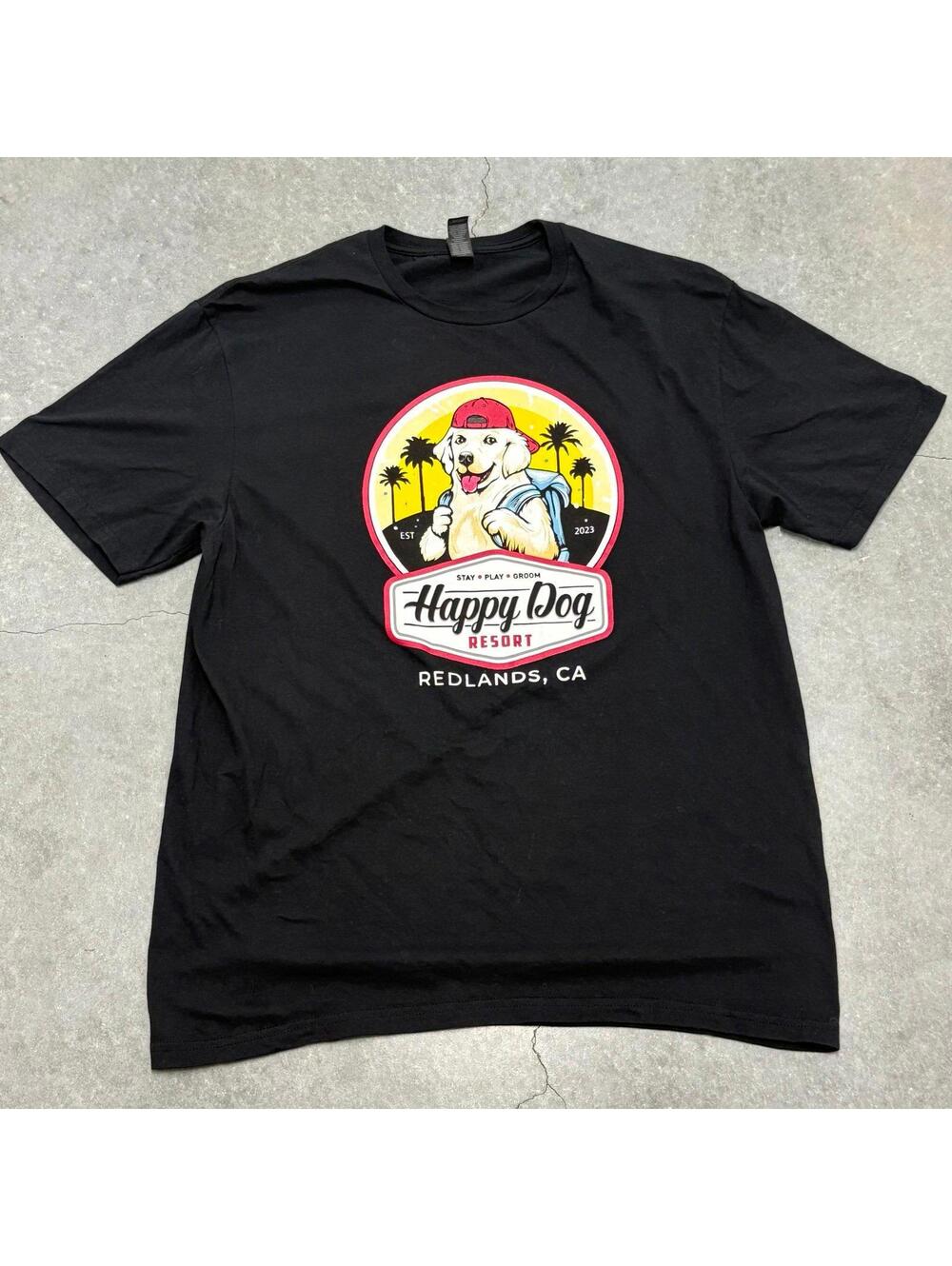 Gildan Happy Dog Resort Redlands CA Logo T Shirt